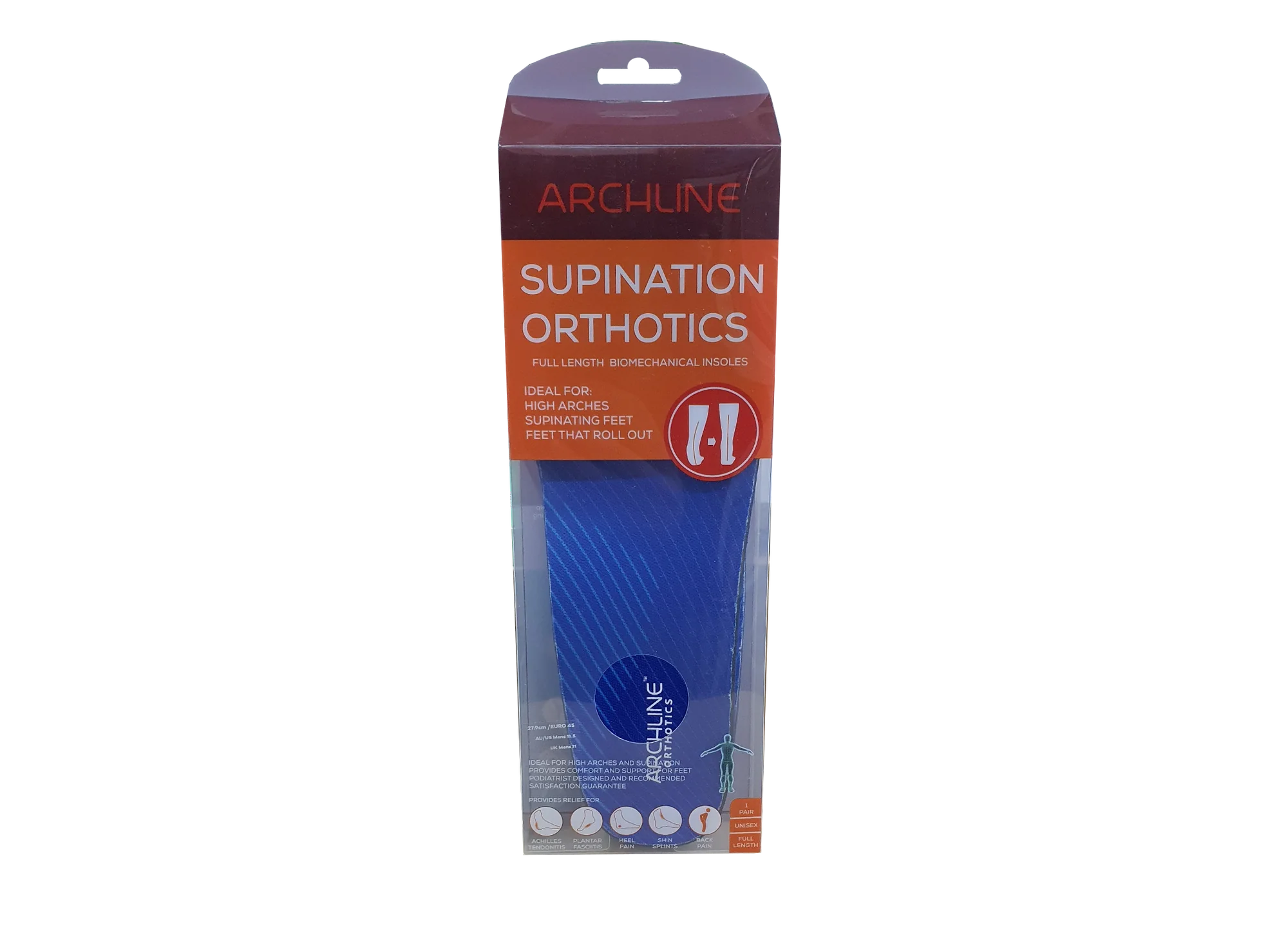 Archline Supination (High Arch) Orthotic Insoles – Full Length (Unisex) Plantar Fasciitis