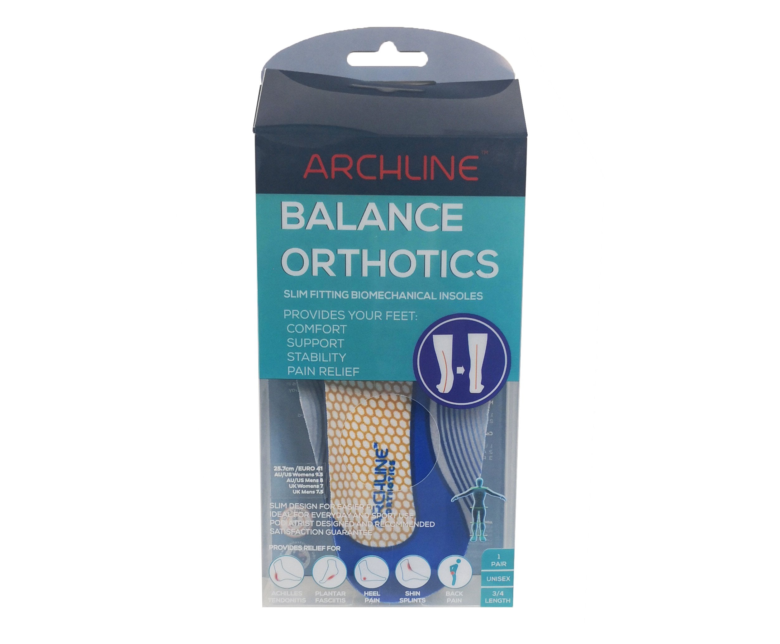 Archline Orthotic Insoles Slimline – 3/4 Length (Unisex) Plantar Fasciitis Foot Pain Relief
