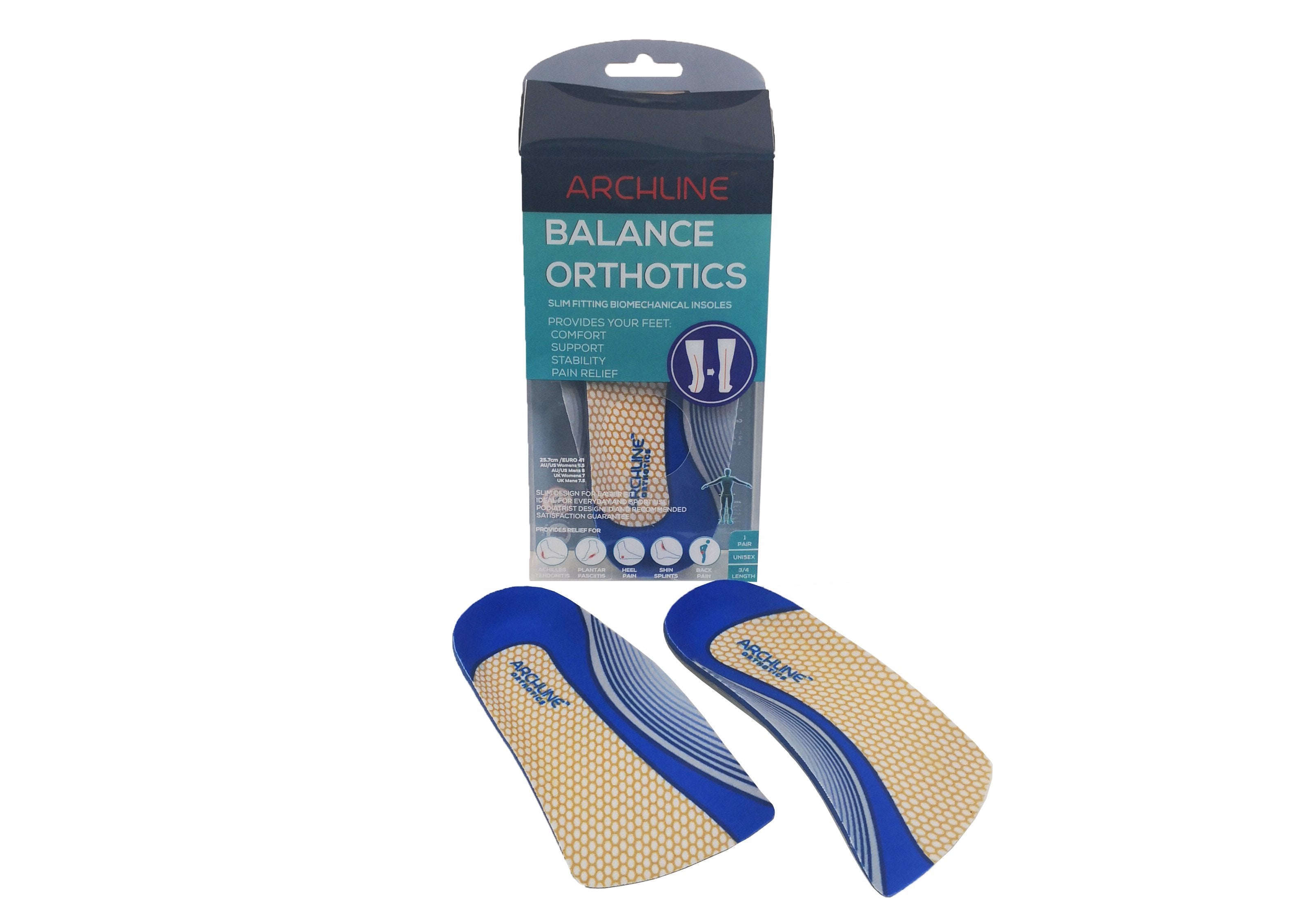 Archline Orthotic Insoles Slimline – 3/4 Length (Unisex) Plantar Fasciitis Foot Pain Relief